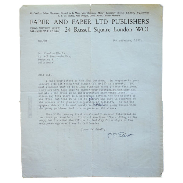 Binder of Signed Letters from Literary Figures and Others Sent to Dr. Absalom Minola, Cat Extraordinaire