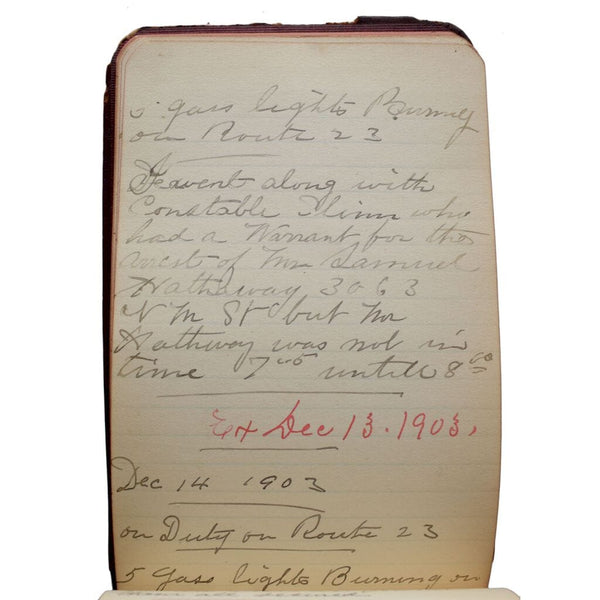 [Notes of a Turn-of-the-Century Beat Cop]. Obadiah Knott. Second Police Div. Fall River[,] Mass. July 12, 1903. Returning Post cor. North Main and St. James Sts. [Drop title].