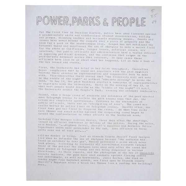 Collection of Material on the Battle for People’s Park