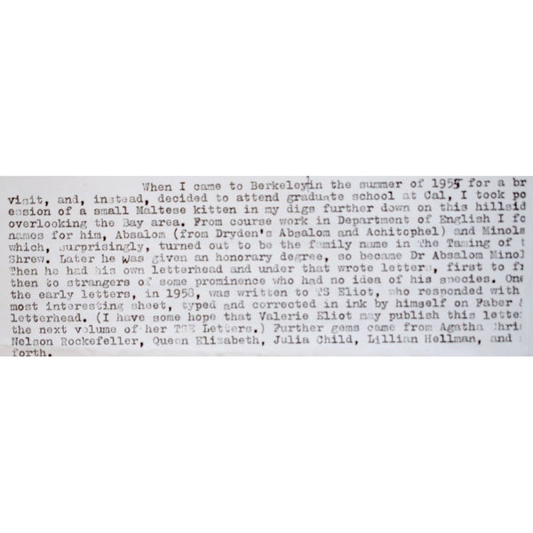 Binder of Signed Letters from Literary Figures and Others Sent to Dr. Absalom Minola, Cat Extraordinaire