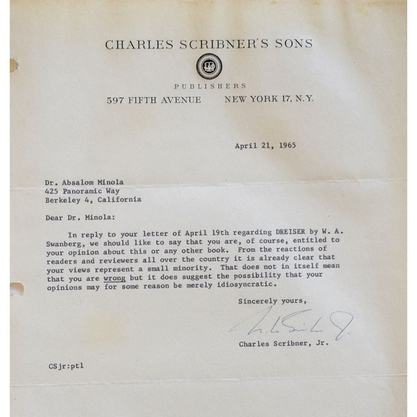 Binder of Signed Letters from Literary Figures and Others Sent to Dr. Absalom Minola, Cat Extraordinaire