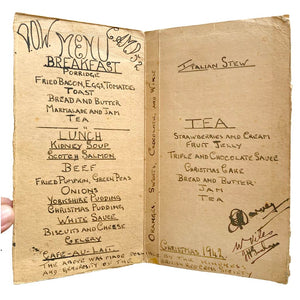 Holograph 1942 Christmas Menu from P.O.W. Camp 52