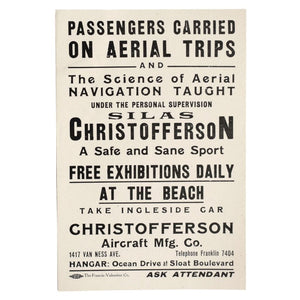 Passengers Carried on Aerial Trips and The Science of Aerial Navigation Taught under the Personal Supervision [of] Silas Christofferson...