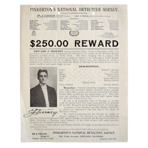 Pinkerton's National Detective Agency. $250.00 Reward [for Edward J. Tierney].