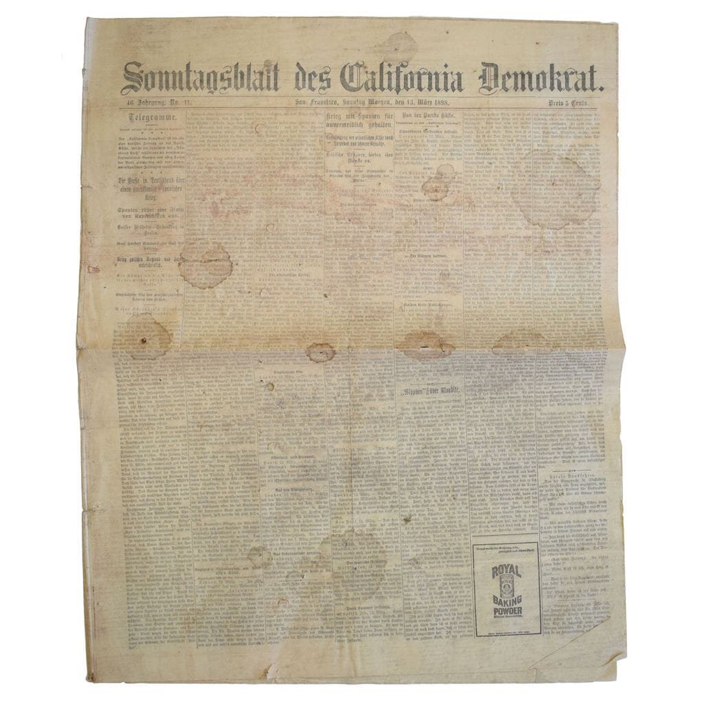 Sonntagsblatt des California Demokrat. 46 Jahrgang. No. 11. Sonntag Morgen, den 13 Marz 1898.