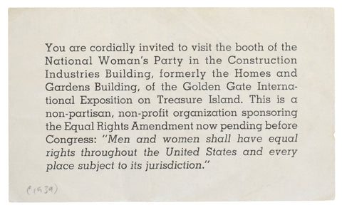 Invitation Ticket Promoting the Equal Rights Amendment at the Golden Gate International Exposition