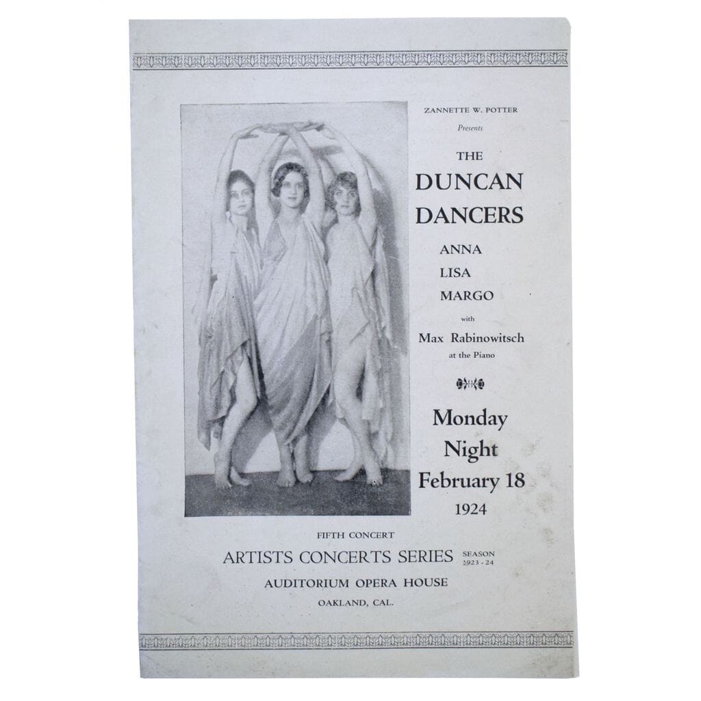 Zannette W. Potter Presents the Duncan Dancers ... Monday Night. February 18, 1924. [Drop title].